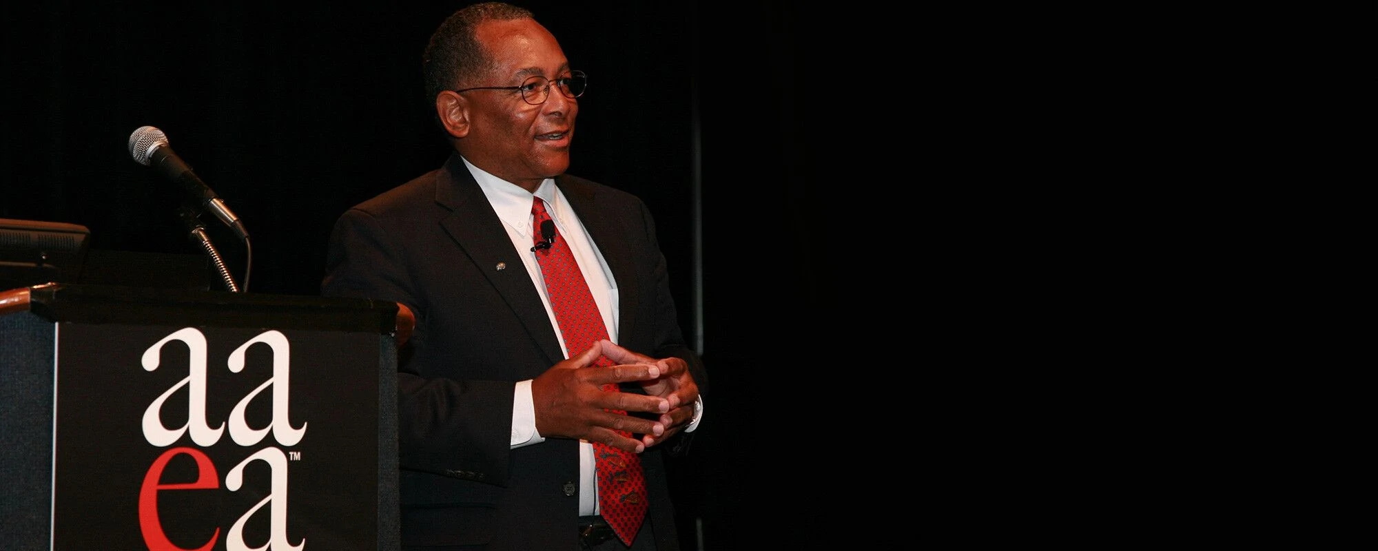 Man at the stage presenting Man at the stage presenting